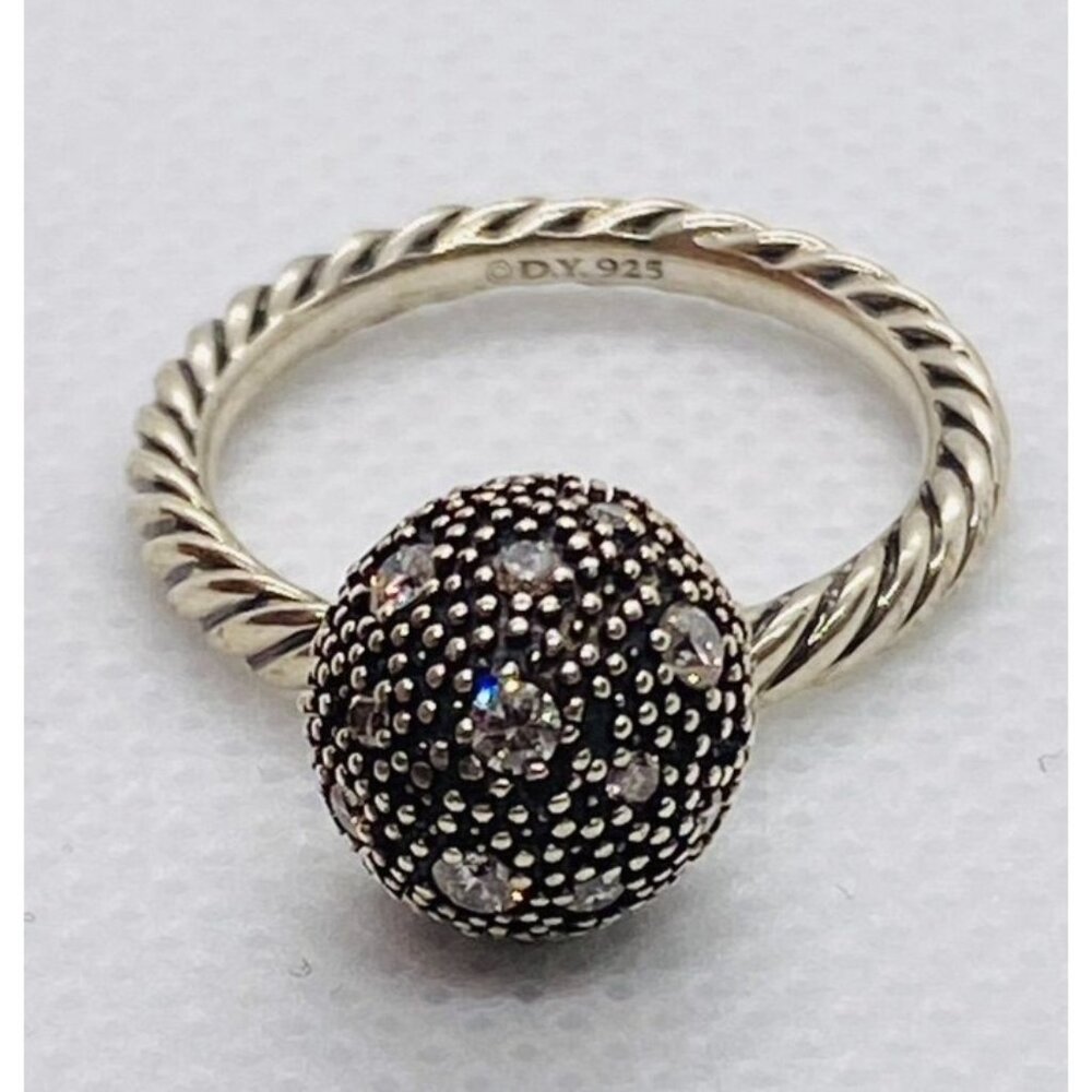 DAVID YURMAN STERLING SILVER 10 MM WHITE DIAMOND BALL SIZE 6 STACK RING